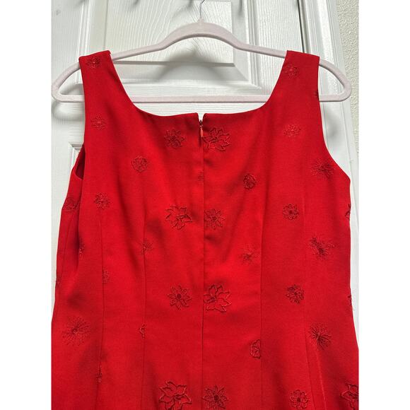 Vintage Y2K Red Sleeveless Shift Floral Embroider Cocktail Dress Size 6 Petite - Picture 6 of 8
